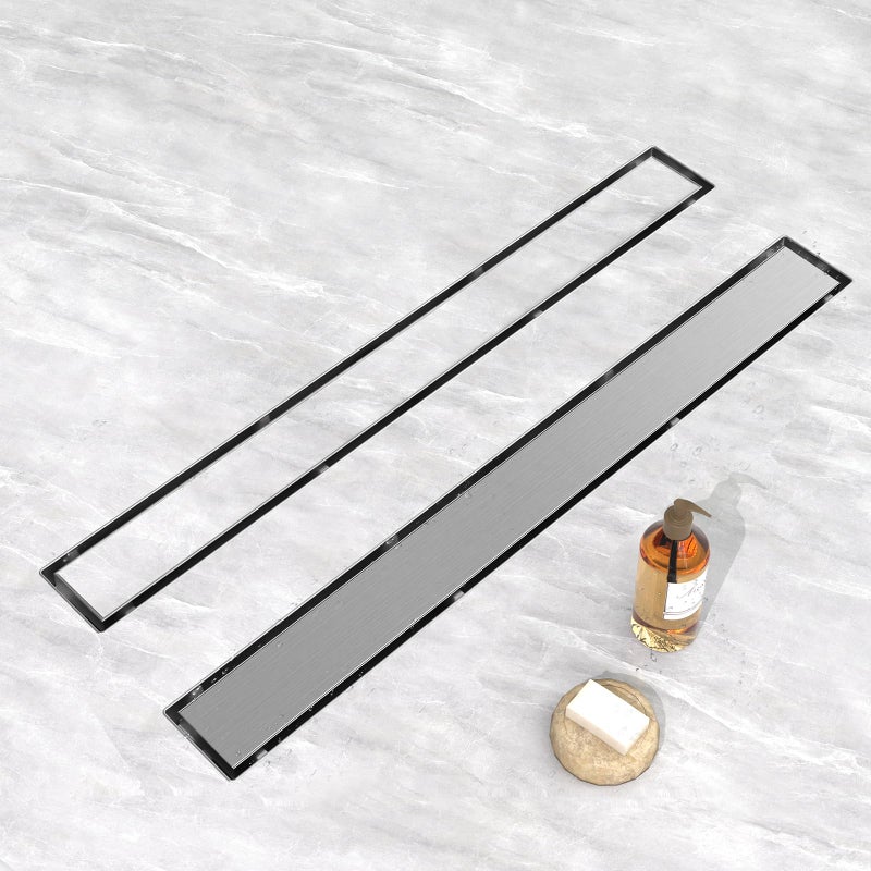 YEFU Shower Drain Nickel for Bathroom: 32 Inch Stainless Steel Linear Shower Drain â€“ 2-in-1 Shower Floor Drain with Tile Insert Grate â€“ Rectangle Linear Drain with Adjustable Feet & Hair Strainer - Image 1